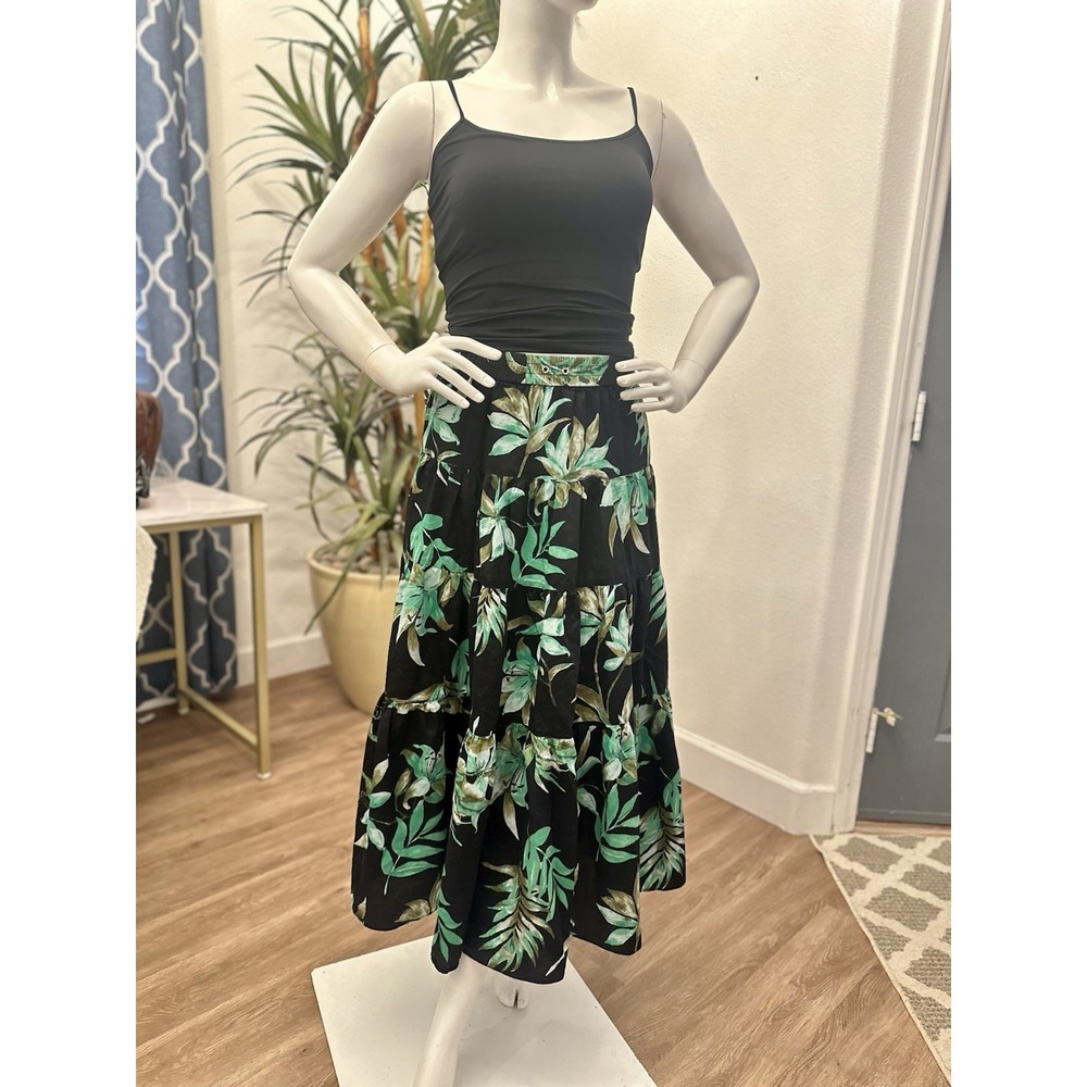 Lauren Ralph Lauren‎ Tiered Maxi Skirt S/M Oretha Daytime Leaf Tropical Prairie